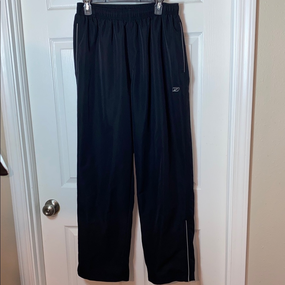 Reebok Athletic Pants Black Mens Large Drawstring Waist Ankle Side Zipper Pocket